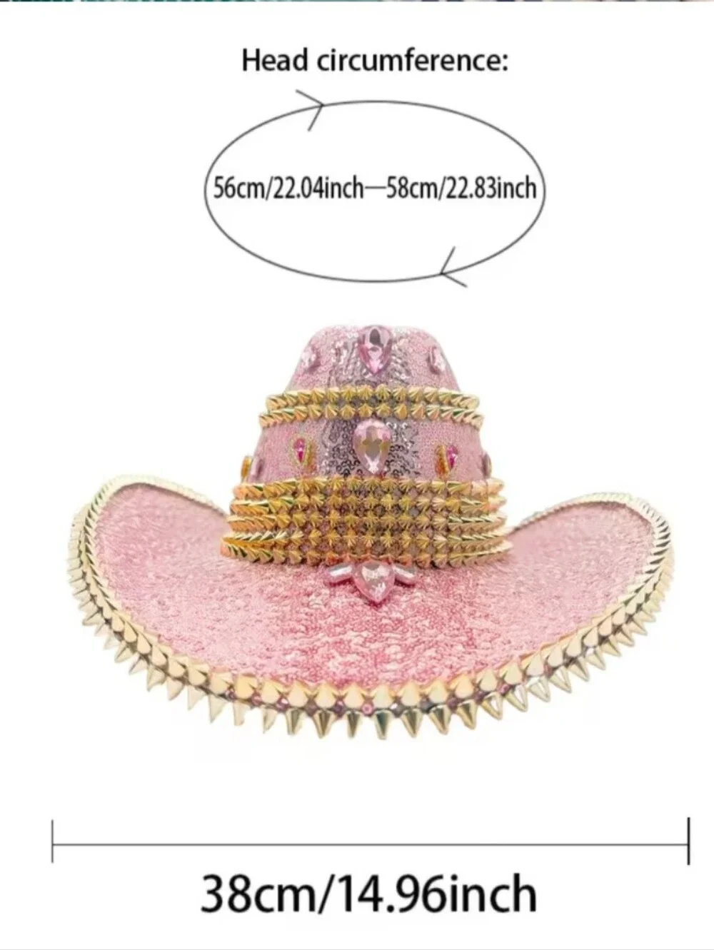 Sequined Pink Cowboy Hat with Gold Stud Accents - Women Accessories